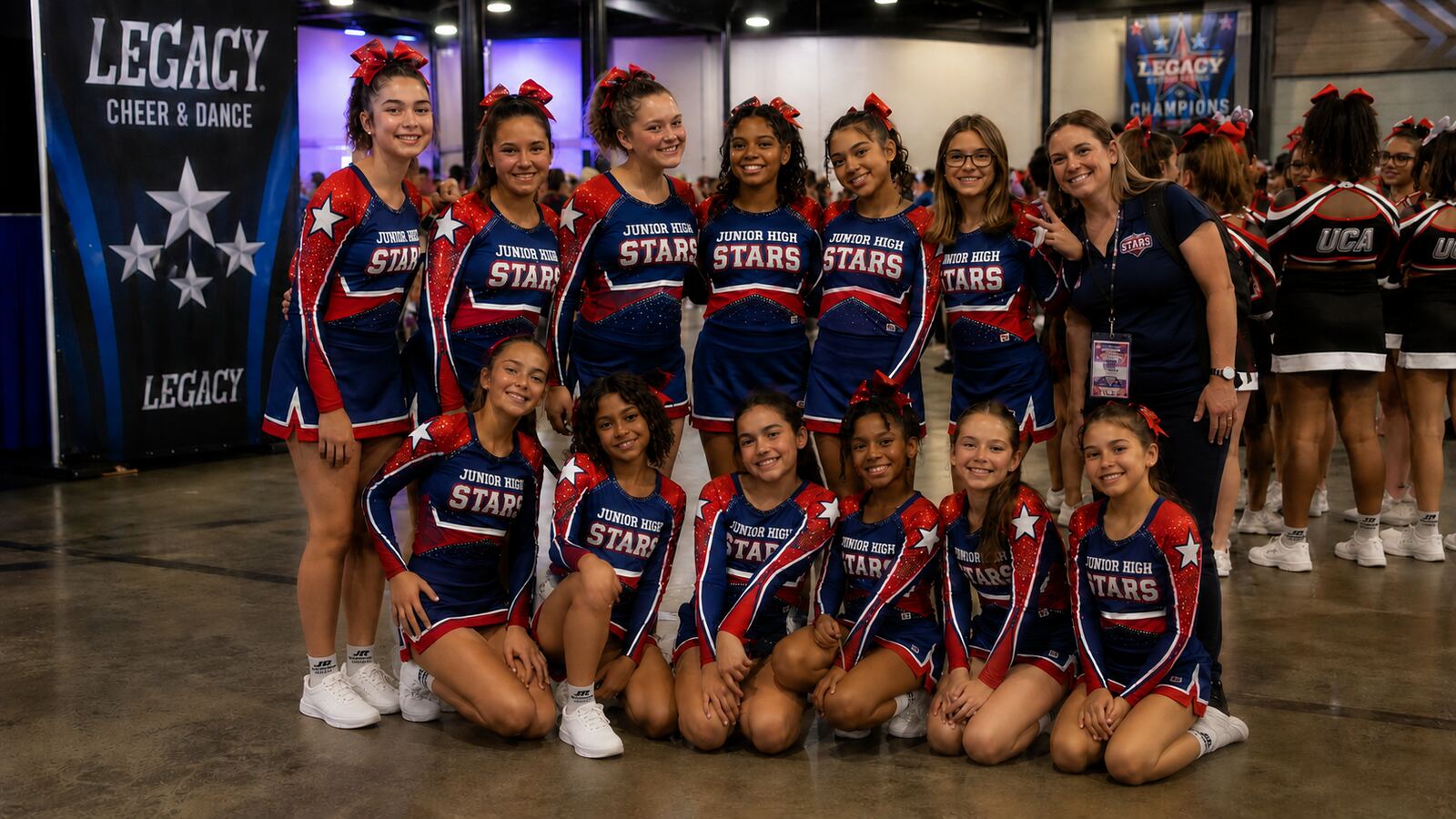 Junior High Stars cheerleading team wearing custom socks